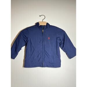 Polo Ralph Lauren Navy Blue Fleece Lined Full Zip Hooded Windbreaker Jacket 2/2T
